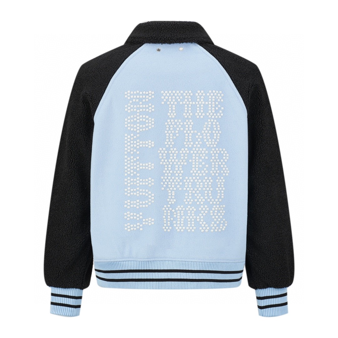 LOUIS VUITTON 路易威登 SS24 拼色字母珍珠刺绣拉链羊毛夹克 外套 棒球服 蓝色 1AFAJE