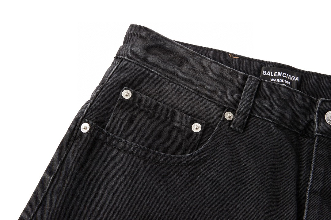 Balenciaga 巴黎世家 logo字母贴标纯色牛仔裤 长裤 黑色 767977TNW111672