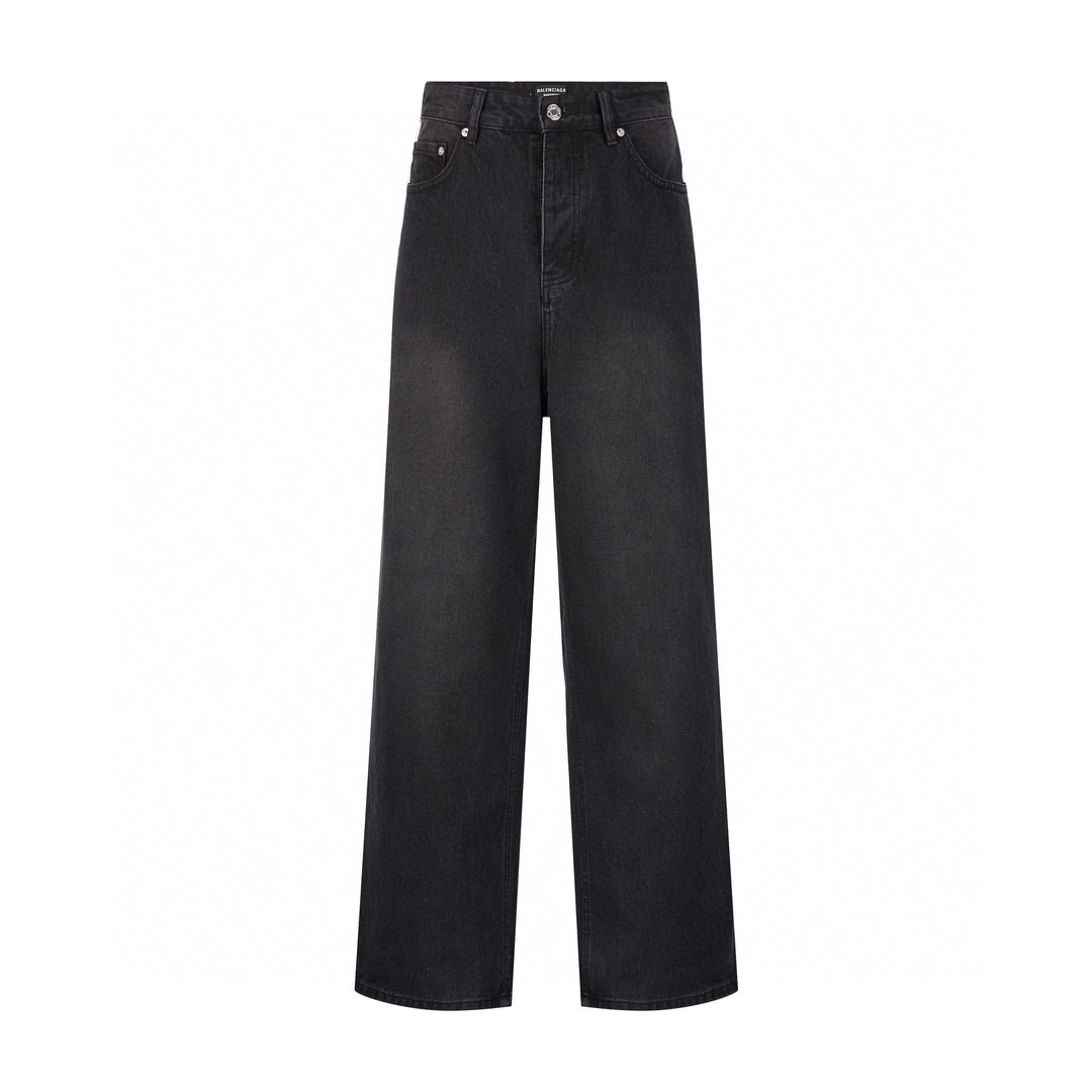 Balenciaga 巴黎世家 logo字母贴标纯色牛仔裤 长裤 黑色 767977TNW111672
