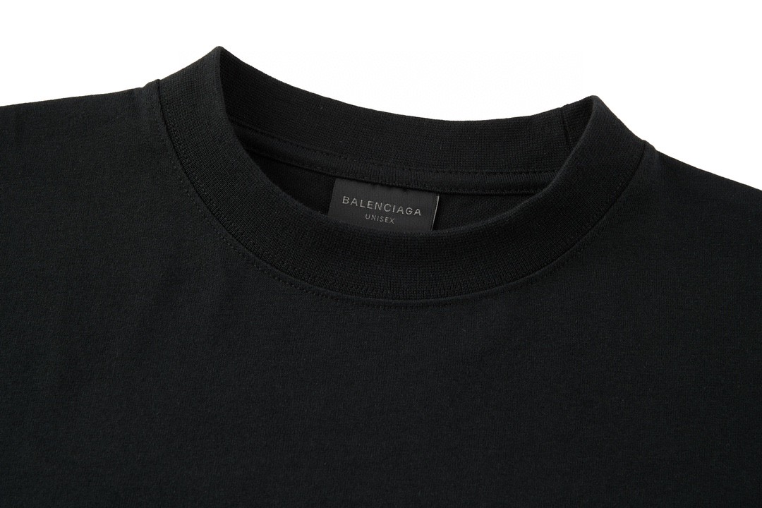 Balenciaga 巴黎世家 纯色后背水钻字母logo印花短袖 T 恤 圆领 夏季 黑色 641655TPVP71000