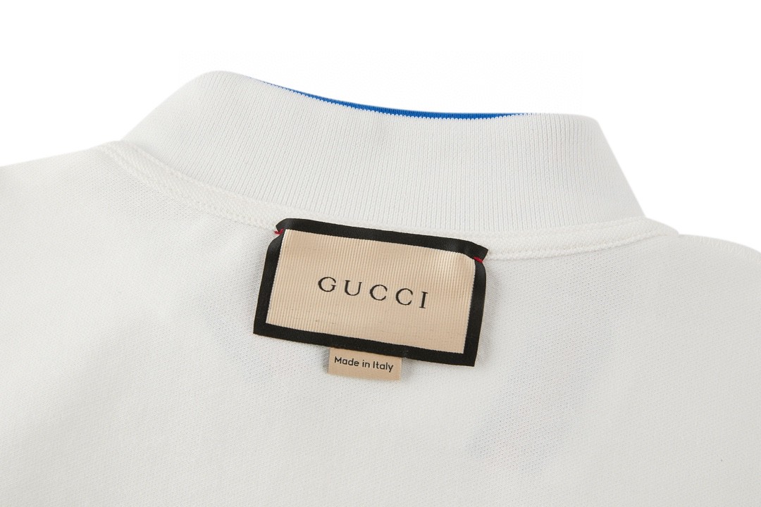GUCCI 古驰 领口GG字母logo条纹边饰Polo衫 短袖 T恤 夏季 米白色 768630-XJF45-9733