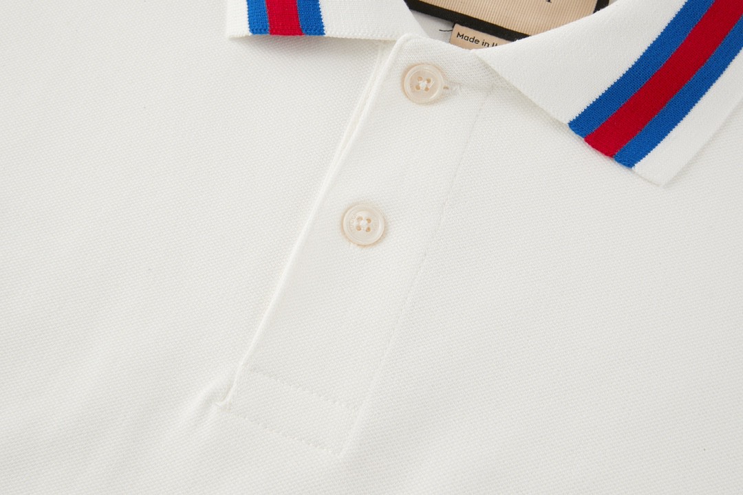 GUCCI 古驰 领口GG字母logo条纹边饰Polo衫 短袖 T恤 夏季 米白色 768630-XJF45-9733