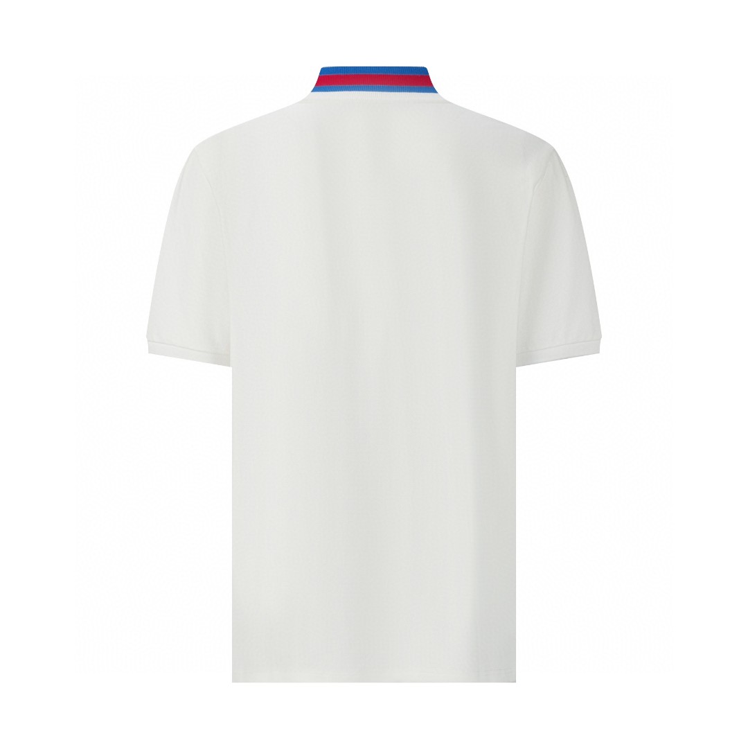 GUCCI 古驰 领口GG字母logo条纹边饰Polo衫 短袖 T恤 夏季 米白色 768630-XJF45-9733