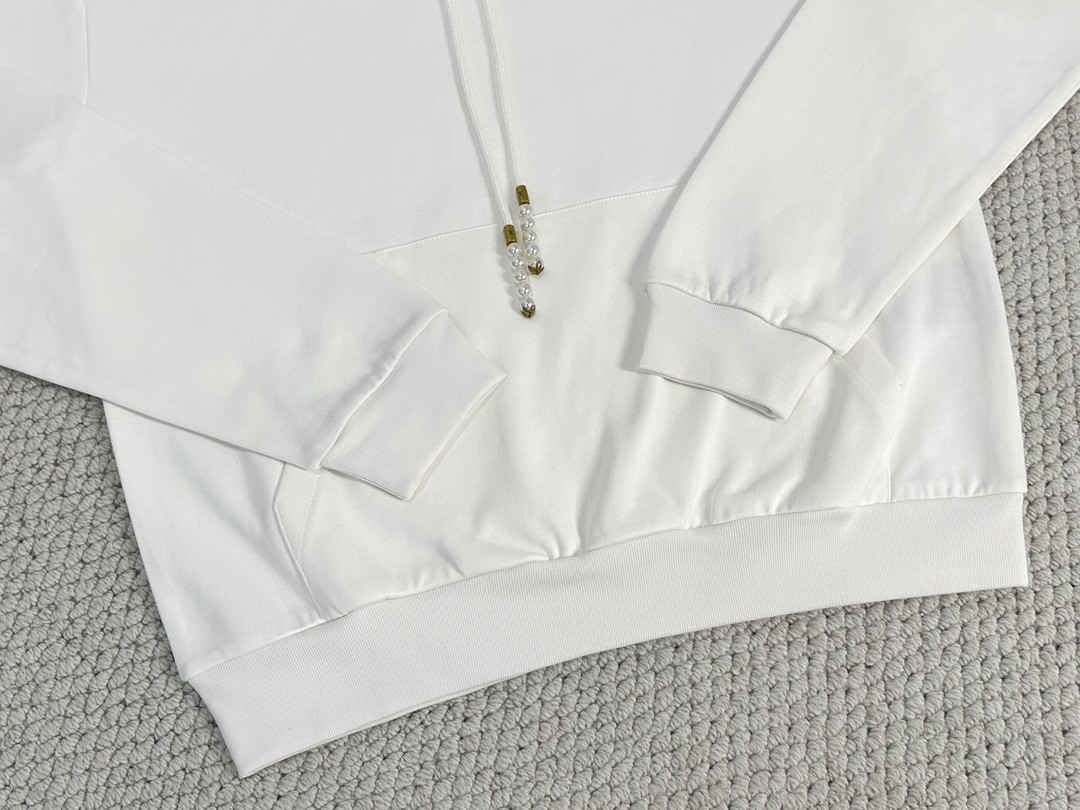 LOUIS VUITTON 路易威登 刺绣字母logo珍珠抽绳连帽卫衣 长袖 外套 白色 1AFJH1