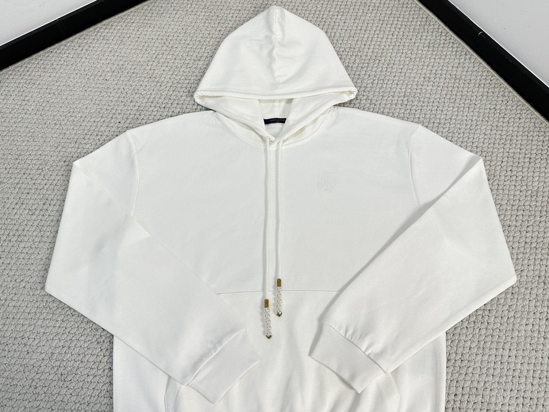 LOUIS VUITTON 路易威登 刺绣字母logo珍珠抽绳连帽卫衣 长袖 外套 白色 1AFJH1