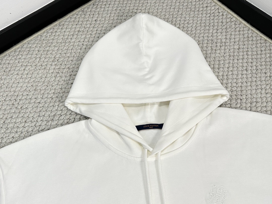 LOUIS VUITTON 路易威登 刺绣字母logo珍珠抽绳连帽卫衣 长袖 外套 白色 1AFJH1