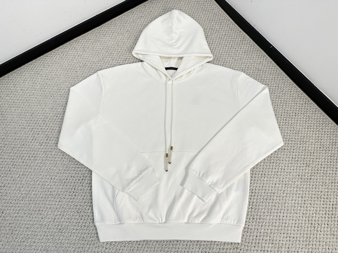 LOUIS VUITTON 路易威登 刺绣字母logo珍珠抽绳连帽卫衣 长袖 外套 白色 1AFJH1