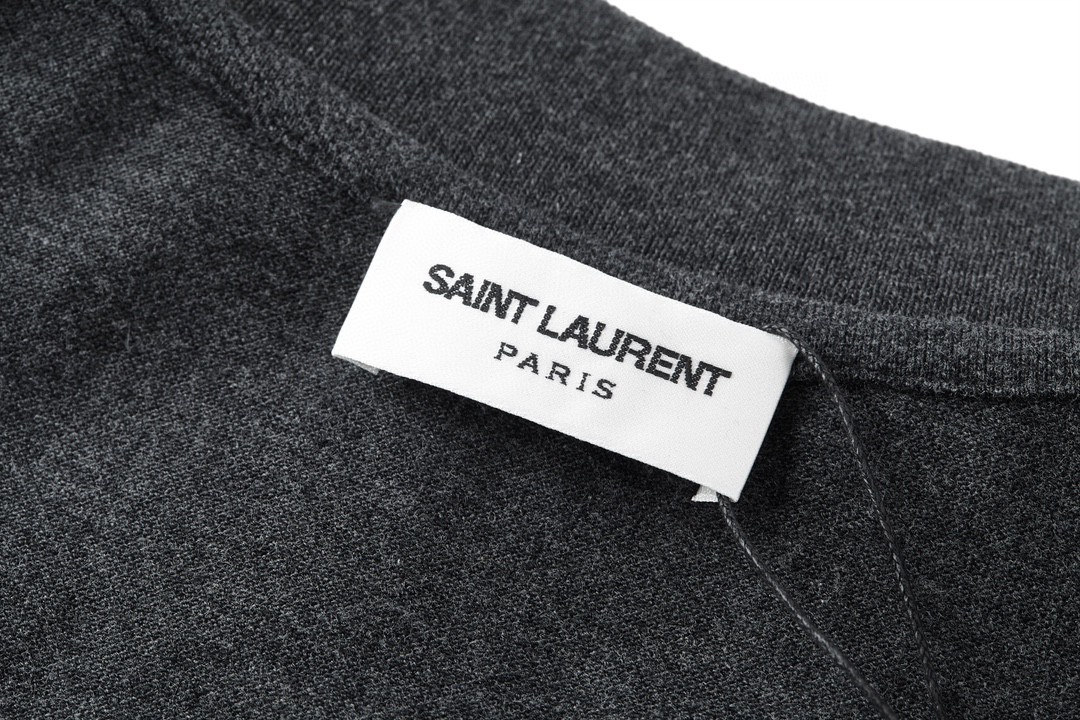 SAINT LAURENT YSL 纯色刺绣徽标Polo衫 短袖 T恤 黑灰色