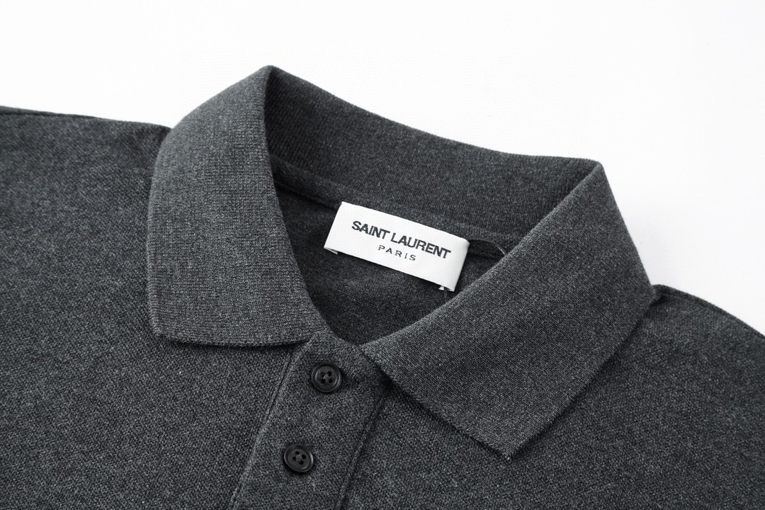 SAINT LAURENT YSL 纯色刺绣徽标Polo衫 短袖 T恤 黑灰色