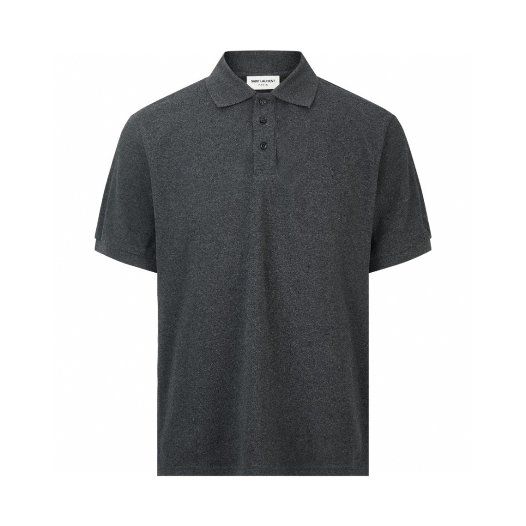 SAINT LAURENT YSL 纯色刺绣徽标Polo衫 短袖 T恤 黑灰色