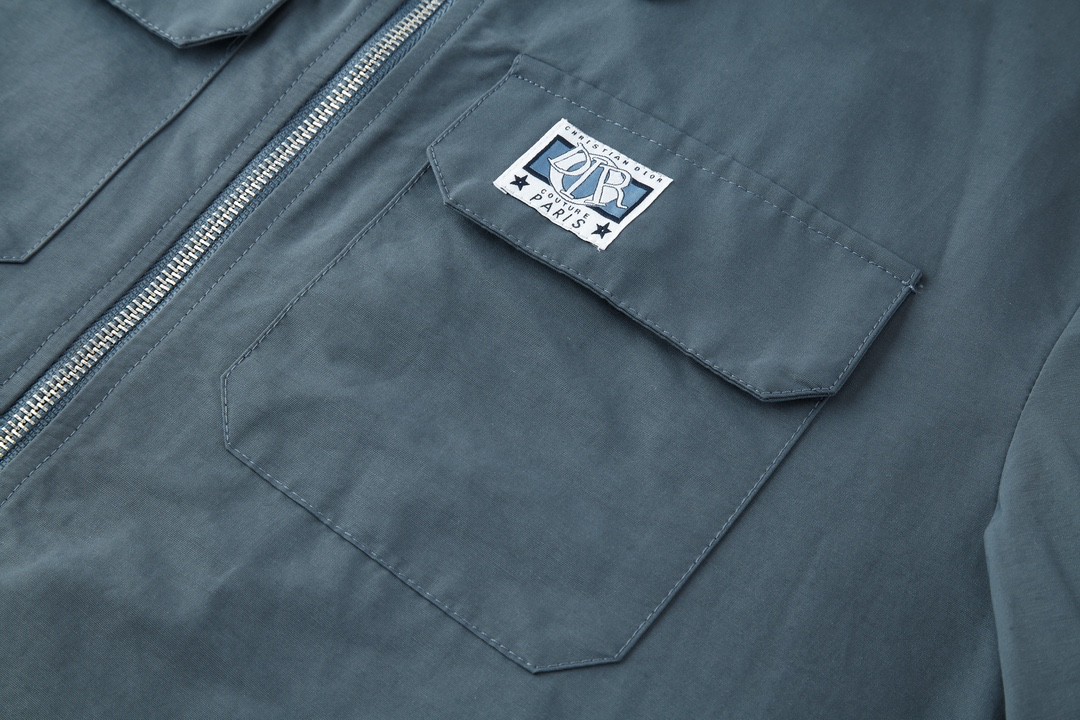 DIOR 迪奥 SS24 Logo字母贴布刺绣翻领拉链夹克 外套 长袖 灰色 493C518A5834-C885