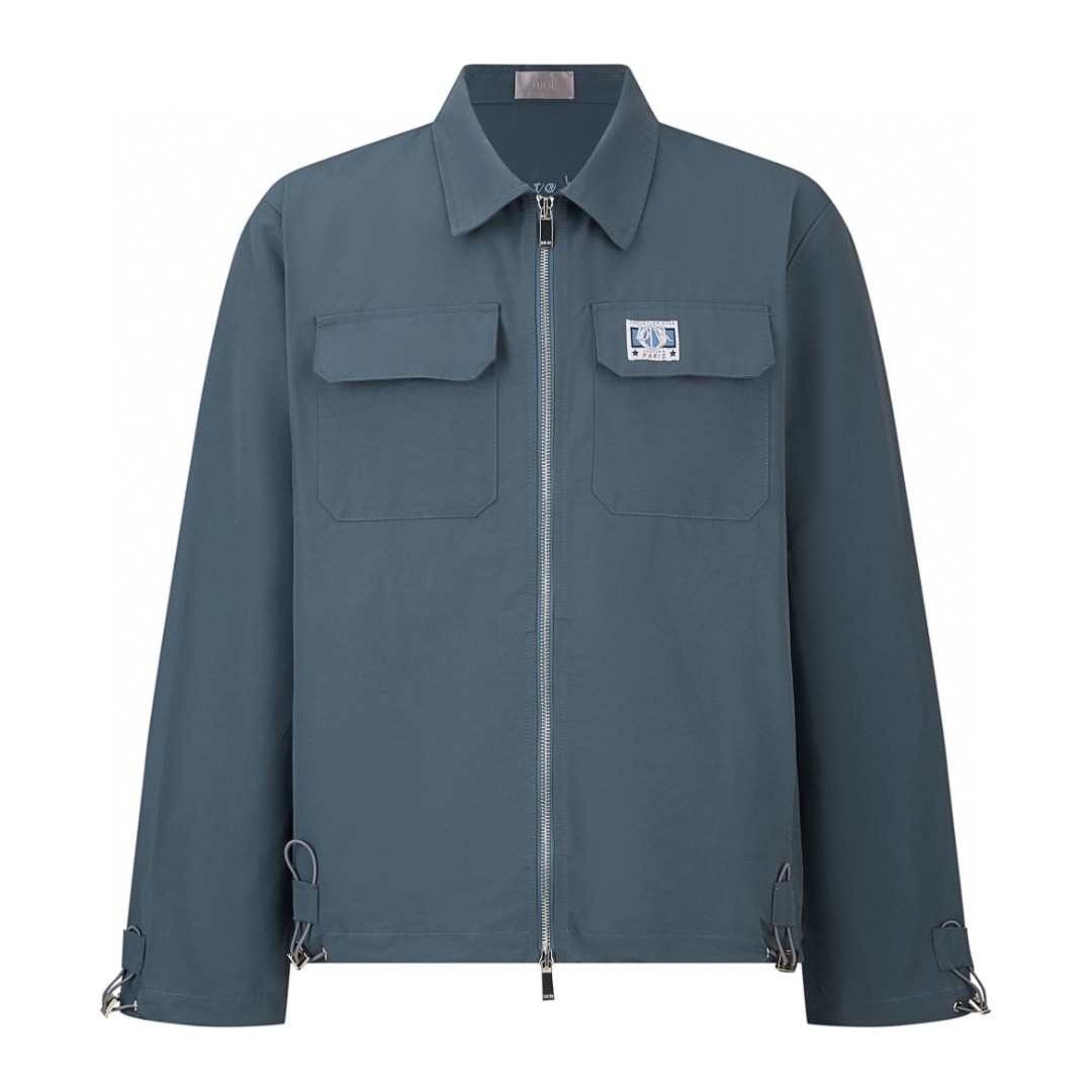 DIOR 迪奥 SS24 Logo字母贴布刺绣翻领拉链夹克 外套 长袖 灰色 493C518A5834-C885