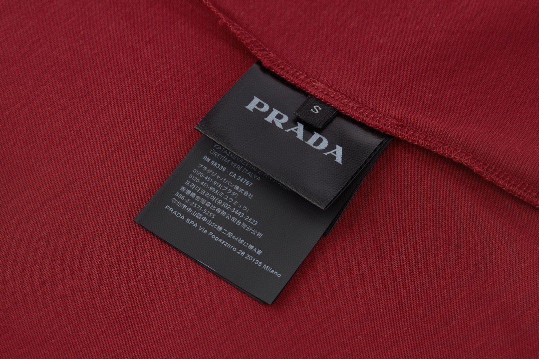 PRADA 普拉达 假两件徽标 圆领 短袖 T恤 红色