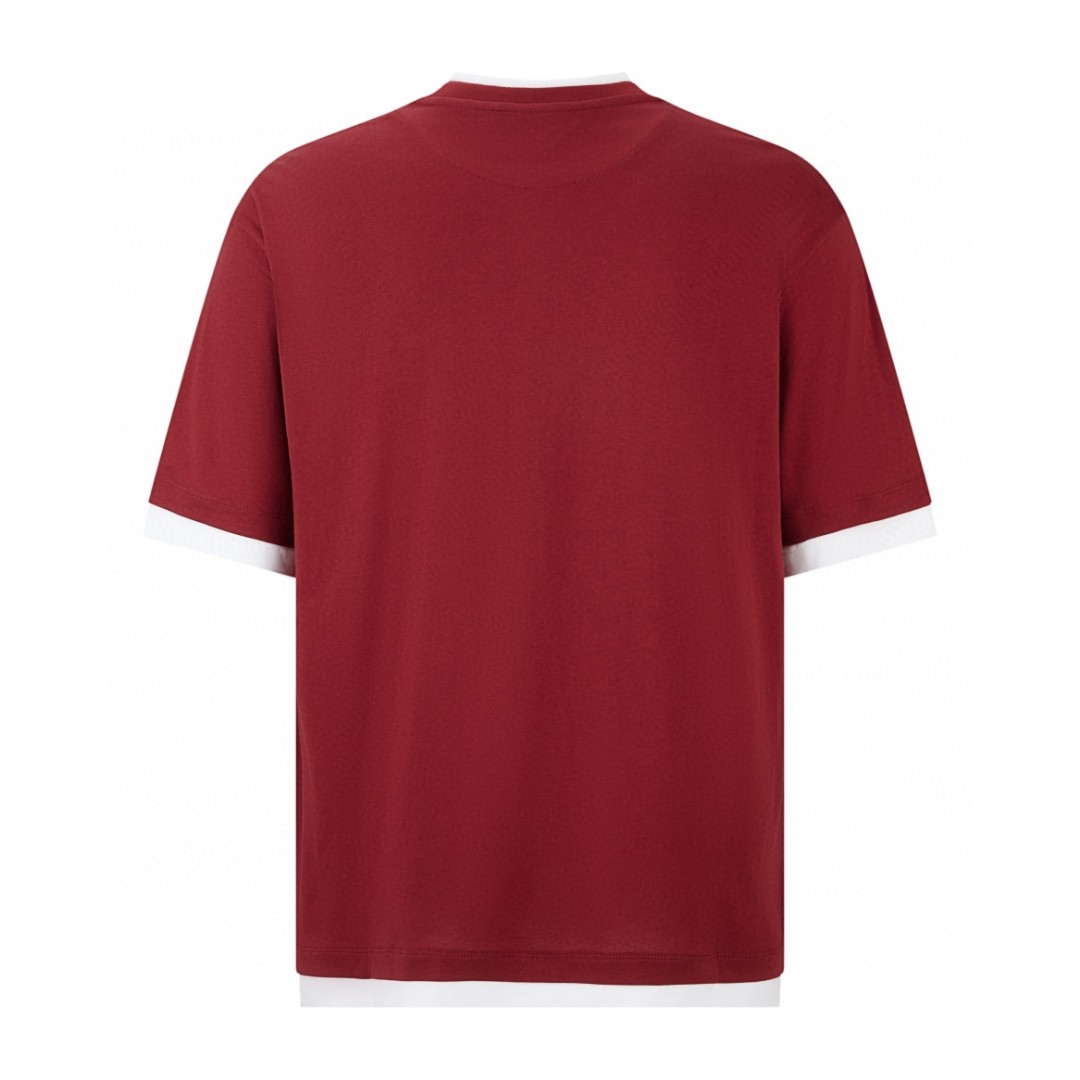 PRADA 普拉达 假两件徽标 圆领 短袖 T恤 红色