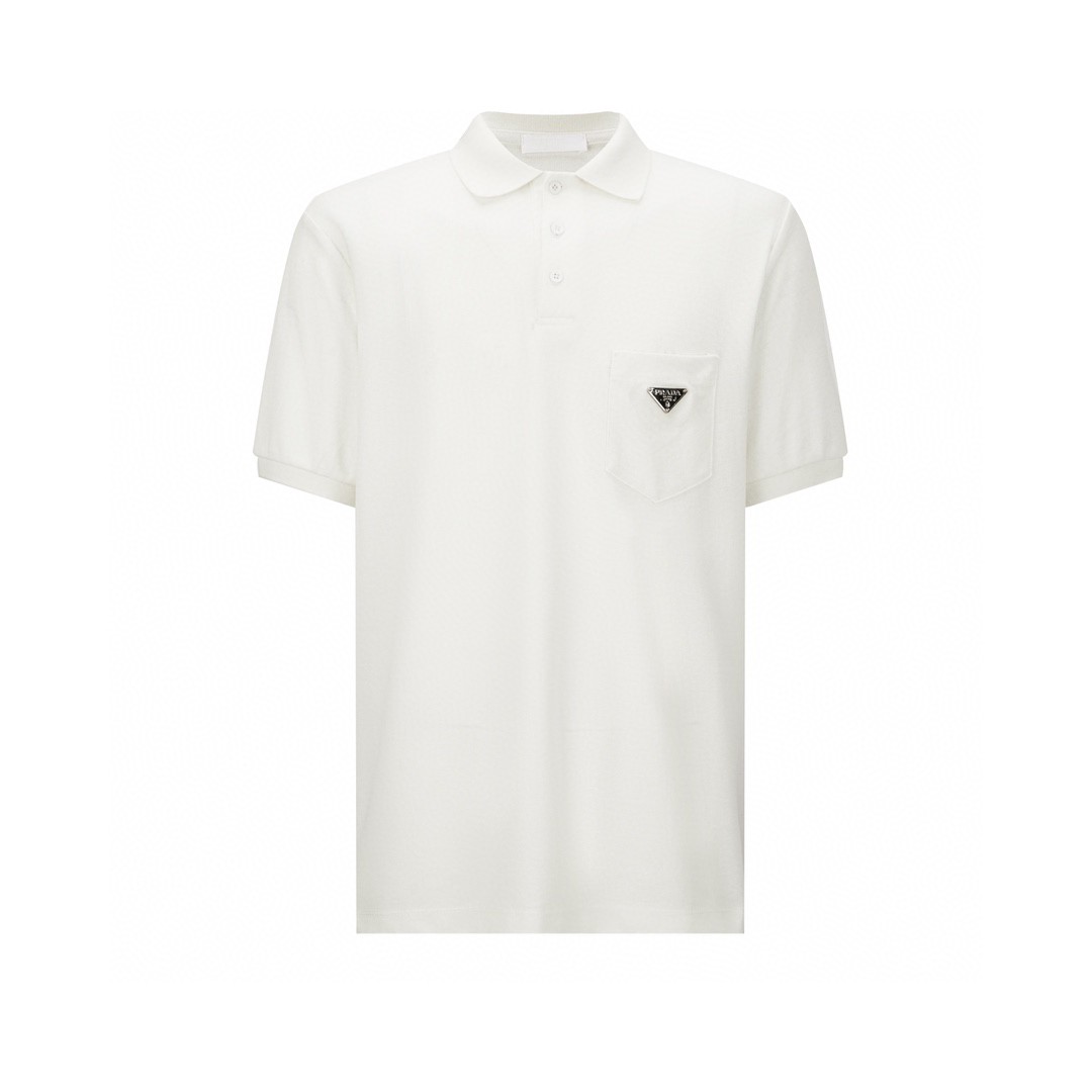 PRADA 普拉达 三角标口袋Polo衫 短袖 T恤 白色