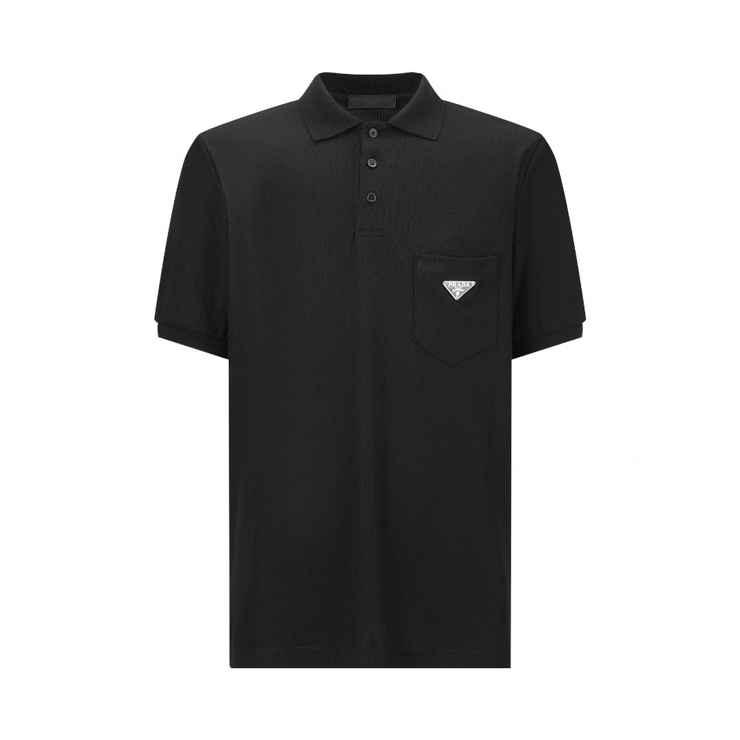 PRADA 普拉达 三角标口袋Polo衫 短袖 T恤 黑色 