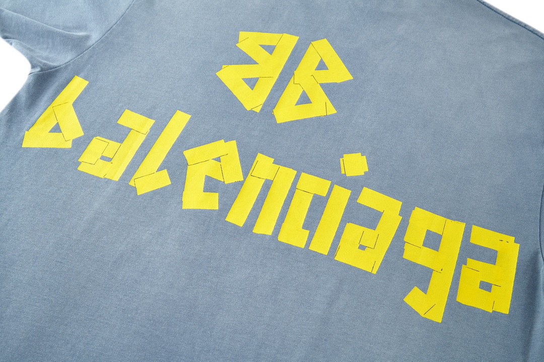  Balenciaga 巴黎世家 美纹纸 胶带 logo印花短袖 T 恤 圆领 夏季 蓝色 739784TOVA94530