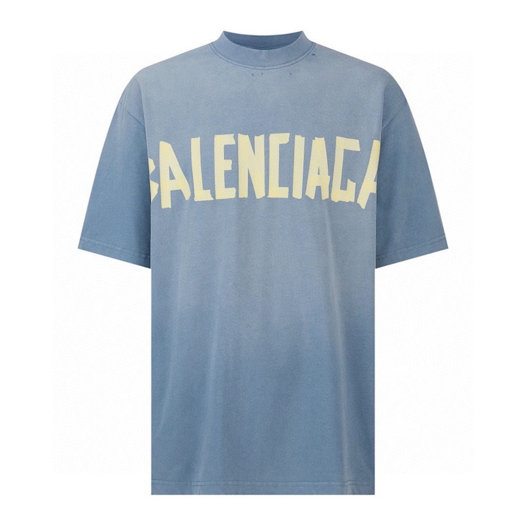  Balenciaga 巴黎世家 美纹纸 胶带 logo印花短袖 T 恤 圆领 夏季 蓝色 739784TOVA94530