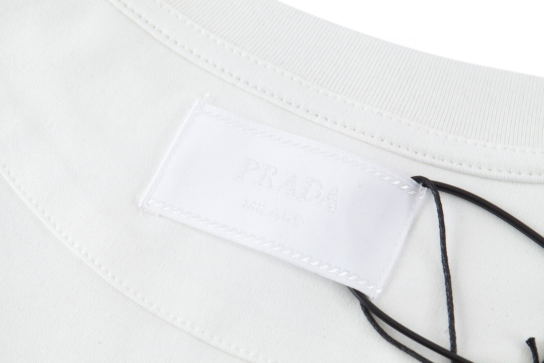 PRADA 普拉达 纯色刺绣字母logo T恤 长袖 白色 