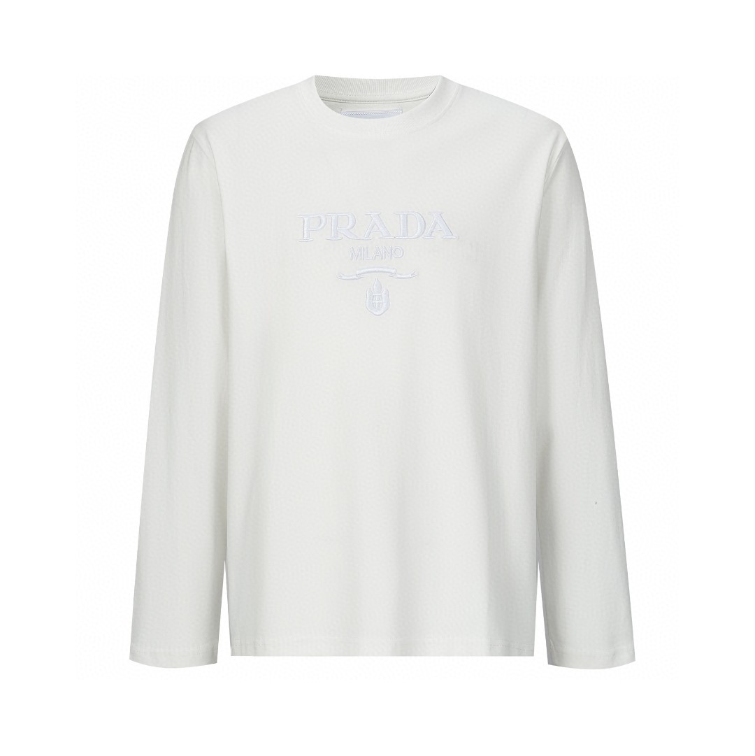 PRADA 普拉达 纯色刺绣字母logo T恤 长袖 白色 