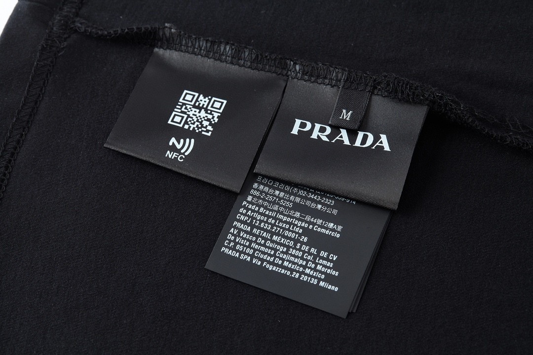 PRADA 普拉达 纯色刺绣字母logo T恤 长袖 黑色 