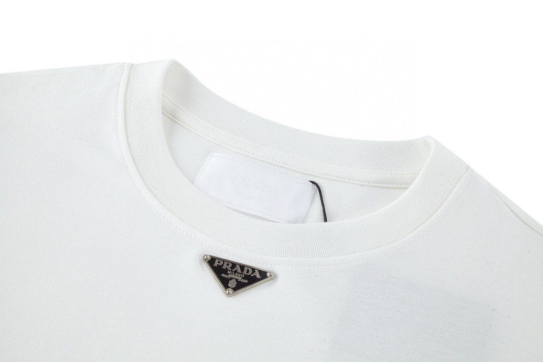 PRADA 普拉达 纯色领口logo徽标 T恤 长袖 白色 