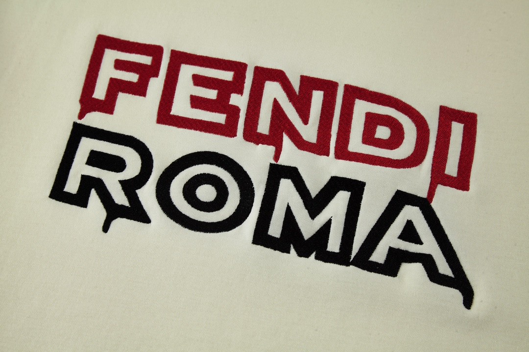 FENDI 芬迪 字母logo刺绣 T恤 短袖 上衣 夏款 米色