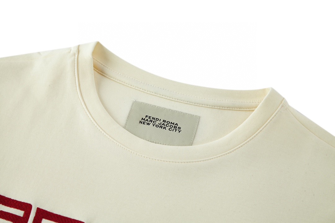 FENDI 芬迪 字母logo刺绣 T恤 短袖 上衣 夏款 米色