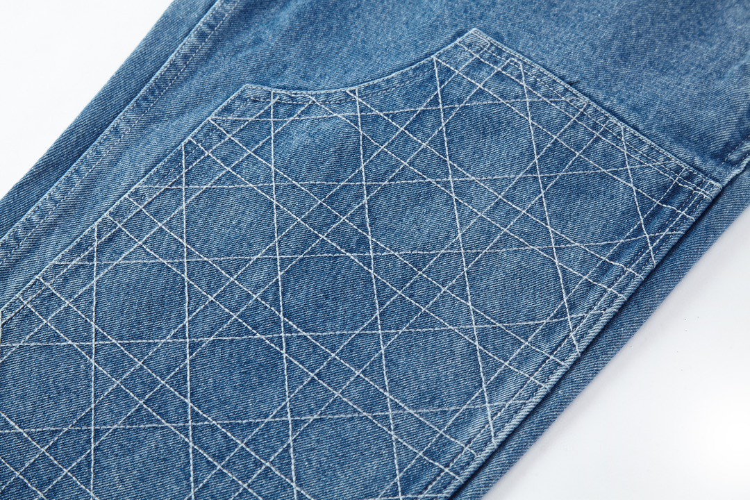 DIOR 迪奥 SS24 藤格纹图案纽扣牛仔裤 休闲裤 长裤 裤子 蓝色 493D186A383X-C585