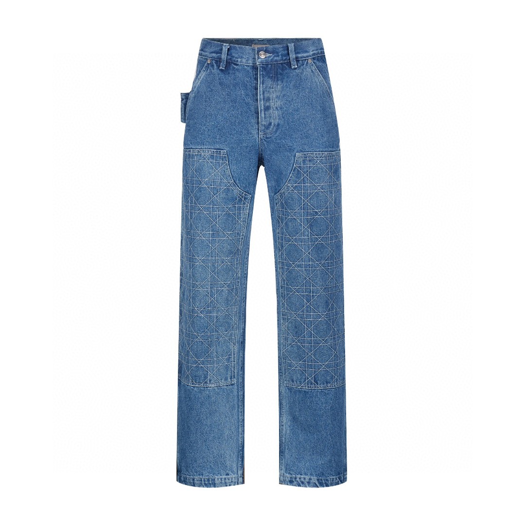 DIOR 迪奥 SS24 藤格纹图案纽扣牛仔裤 休闲裤 长裤 裤子 蓝色 493D186A383X-C585