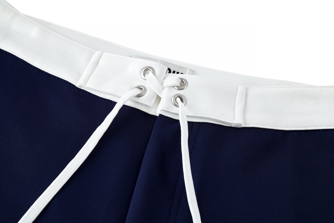 MIU MIU 拼色抽绳拉链短裤 裤子 休闲裤 五分裤 蓝色 