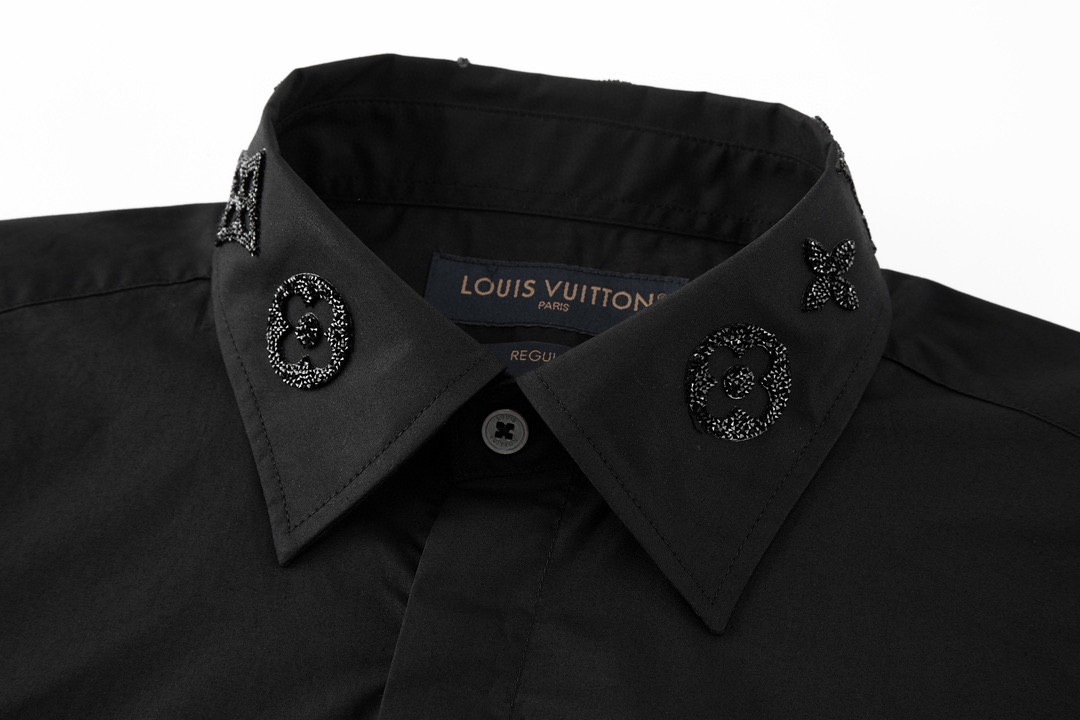 LOUIS VUITTON 路易威登 领口袖口烫钻衬衫 长袖 黑色 1AFJXE 