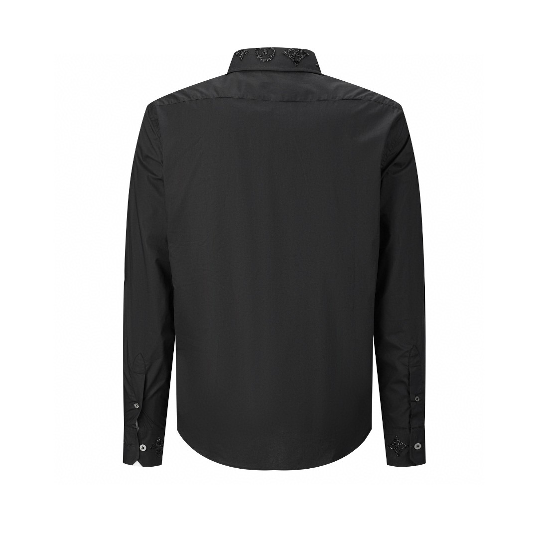 LOUIS VUITTON 路易威登 领口袖口烫钻衬衫 长袖 黑色 1AFJXE 