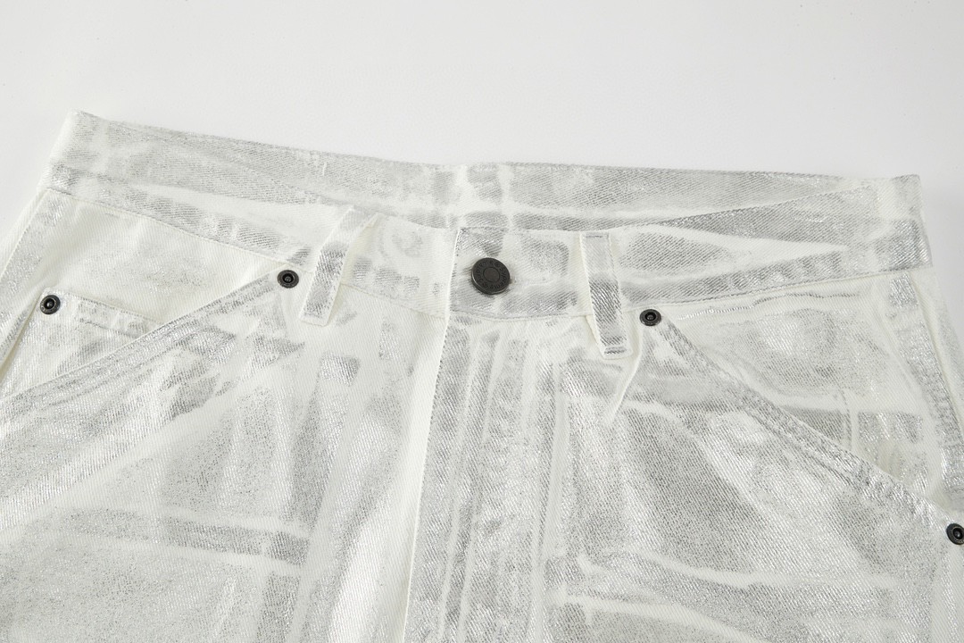 Supreme MM6 Maison Margiela 名款SS24WEEK7 FOIL DOUBLE KNEE PAINT 刷漆工艺铝箔金属牛仔裤 休闲裤 长裤 SUP-SS24-122