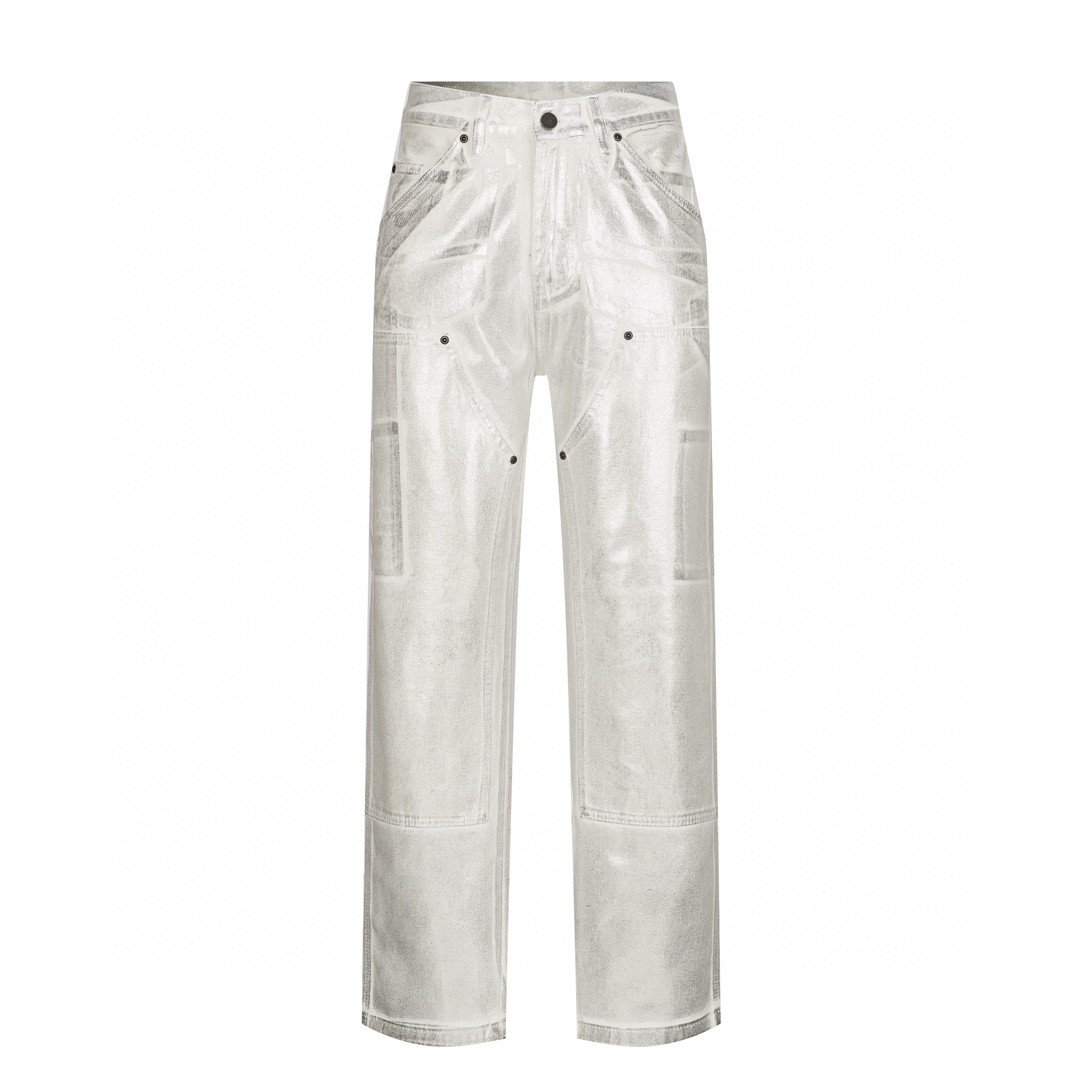Supreme MM6 Maison Margiela 名款SS24WEEK7 FOIL DOUBLE KNEE PAINT 刷漆工艺铝箔金属牛仔裤 休闲裤 长裤 SUP-SS24-122