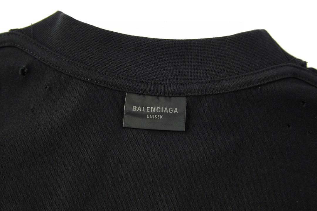 Balenciaga 巴黎世家 破洞火焰字母logo印花短袖 T恤 圆领 短款 夏季 黑色 787349TQVW71134