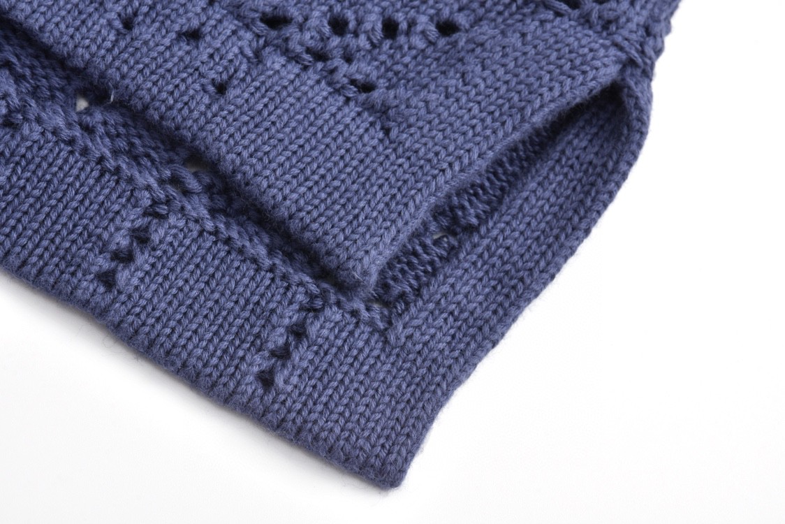 DIOR 迪奥 Logo字母贴花镂空翻领单排扣针织衫 衬衫 短袖 夏季 蓝色 493M530AT840-C580