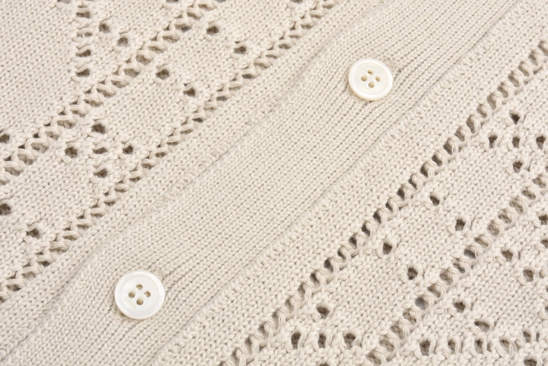 DIOR 迪奥 Logo字母贴花镂空翻领单排扣针织衫 衬衫 短袖 夏季 米色 493M530AT840-C080