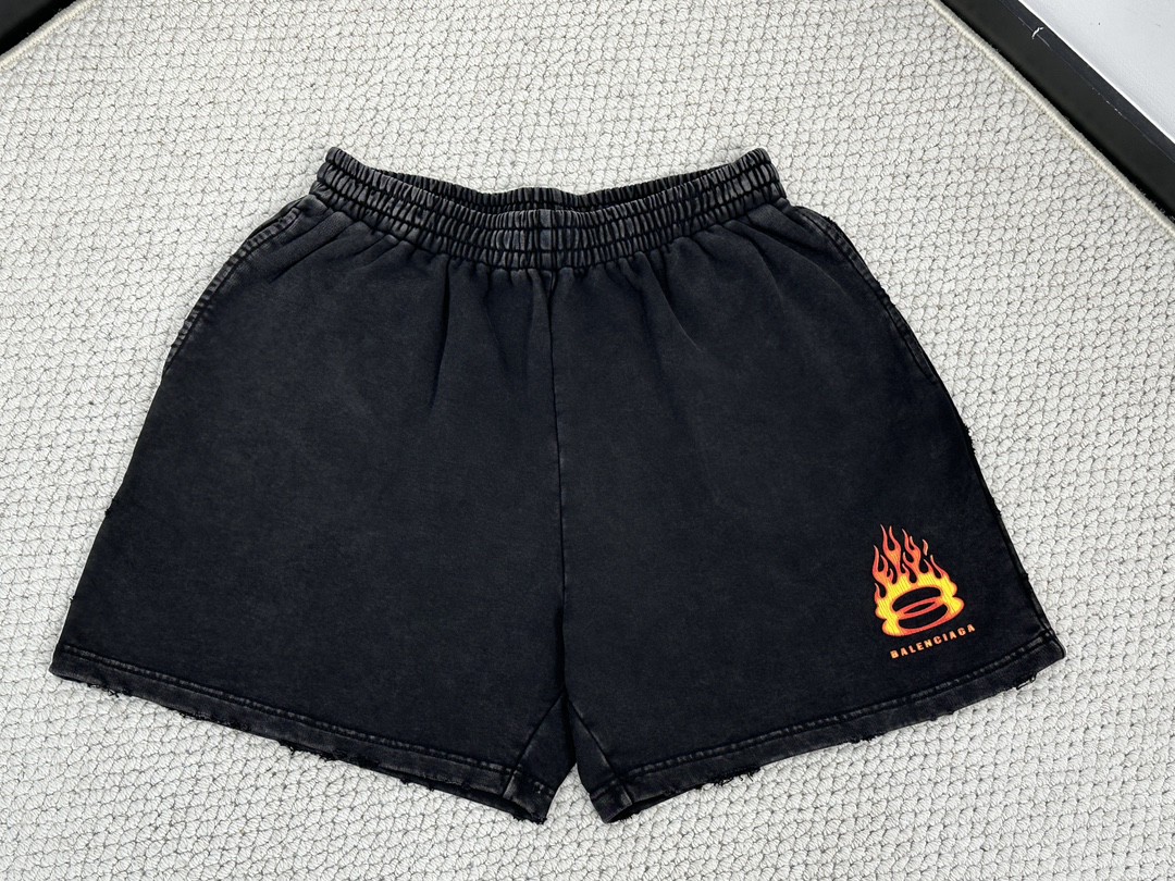 Balenciaga 巴黎世家 做旧火焰印花短裤 五分裤 休闲裤 运动裤 夏季 黑色 