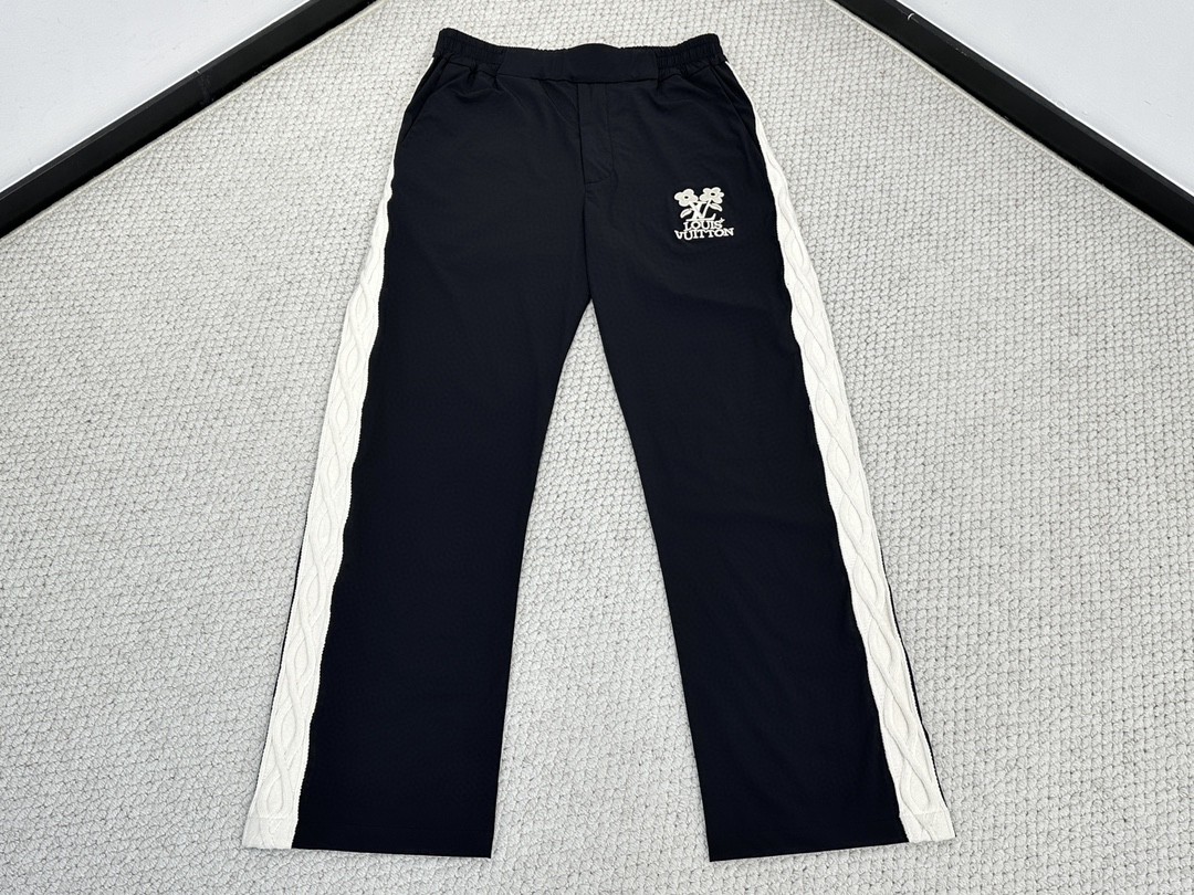 LOUIS VUITTON 路易威登 Tyler SS24 Logo字母花卉刺绣 运动裤 长裤 裤子 休闲裤 黑色 1AFRDR