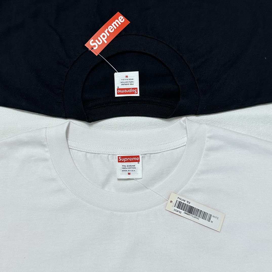 Supreme PINLINE TEE 字母logo短袖 T恤 黑色 白色 男女同款 SUP-SS24-153