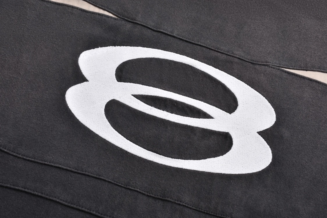 Balenciaga 巴黎世家 重工拼接双环字母logo刺绣短袖 T恤 圆领 短款 夏季 黑色 