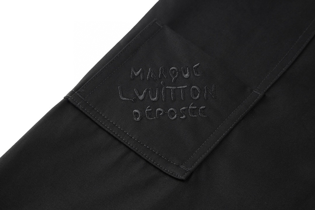 LOUIS VUITTON 路易威登 SS24 菲董联名系列纯色字母刺绣工装裤 休闲裤 长裤 黑色