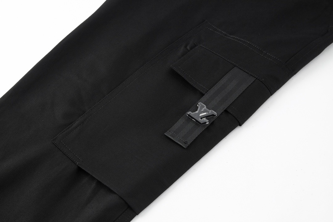 LOUIS VUITTON 路易威登 SS24 菲董联名系列纯色字母刺绣工装裤 休闲裤 长裤 黑色
