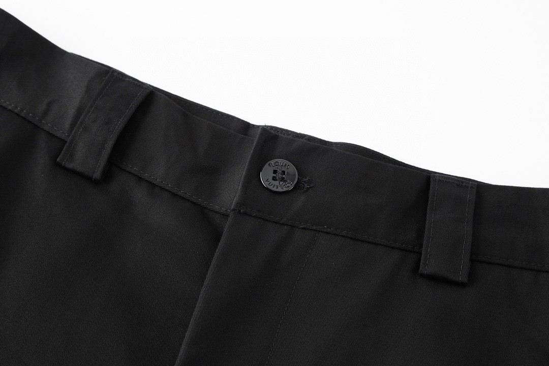 LOUIS VUITTON 路易威登 SS24 菲董联名系列纯色字母刺绣工装裤 休闲裤 长裤 黑色