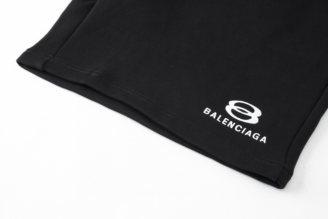 Balenciaga 巴黎世家 双环字母logo印花短裤 五分裤 休闲裤 运动裤 夏季 黑色 