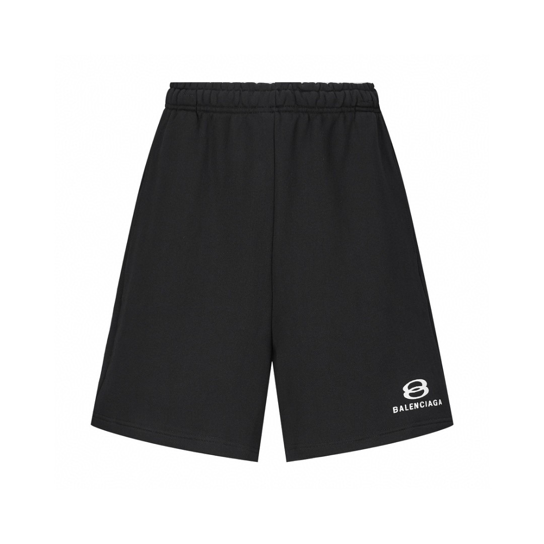 Balenciaga 巴黎世家 双环字母logo印花短裤 五分裤 休闲裤 运动裤 夏季 黑色 