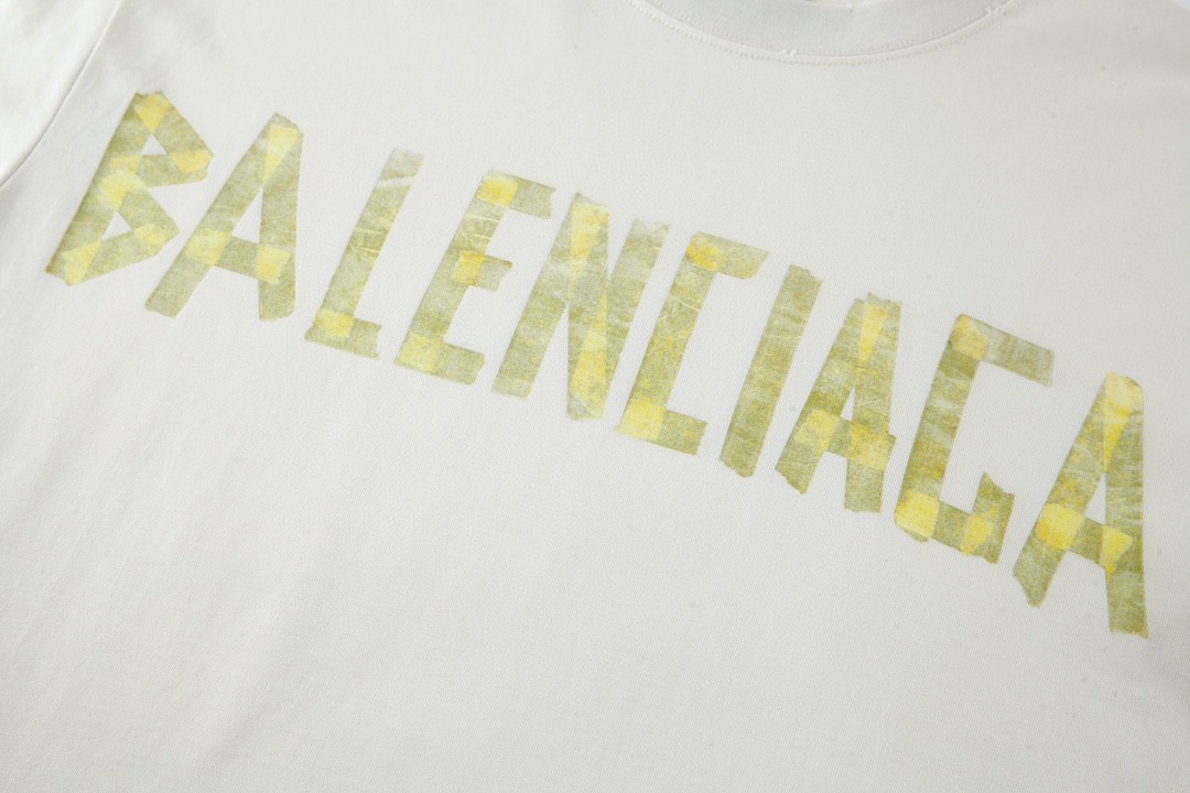 Balenciaga 巴黎世家 美纹纸 胶带 logo印花短袖 T 恤 圆领 夏季 白色 739784TOVA99000