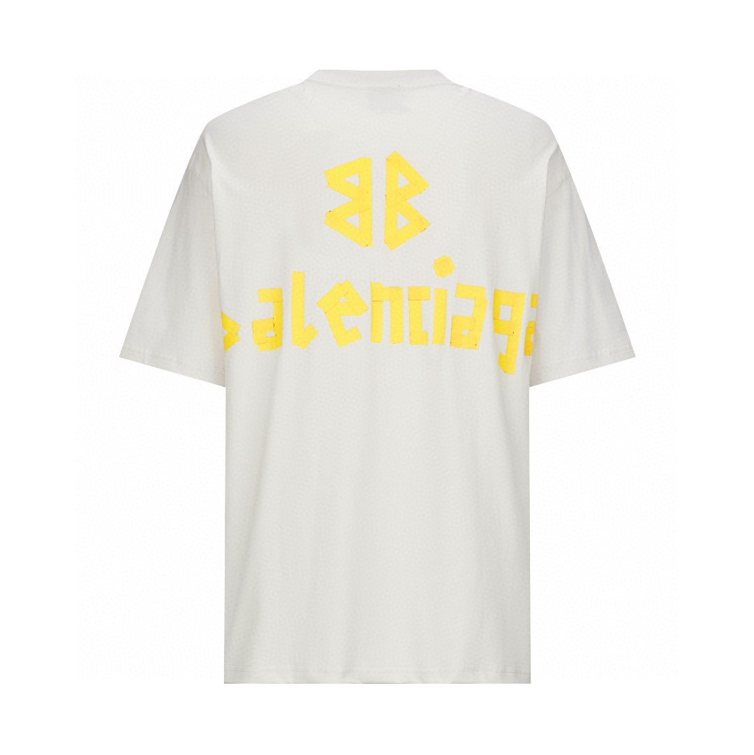 Balenciaga 巴黎世家 美纹纸 胶带 logo印花短袖 T 恤 圆领 夏季 白色 739784TOVA99000
