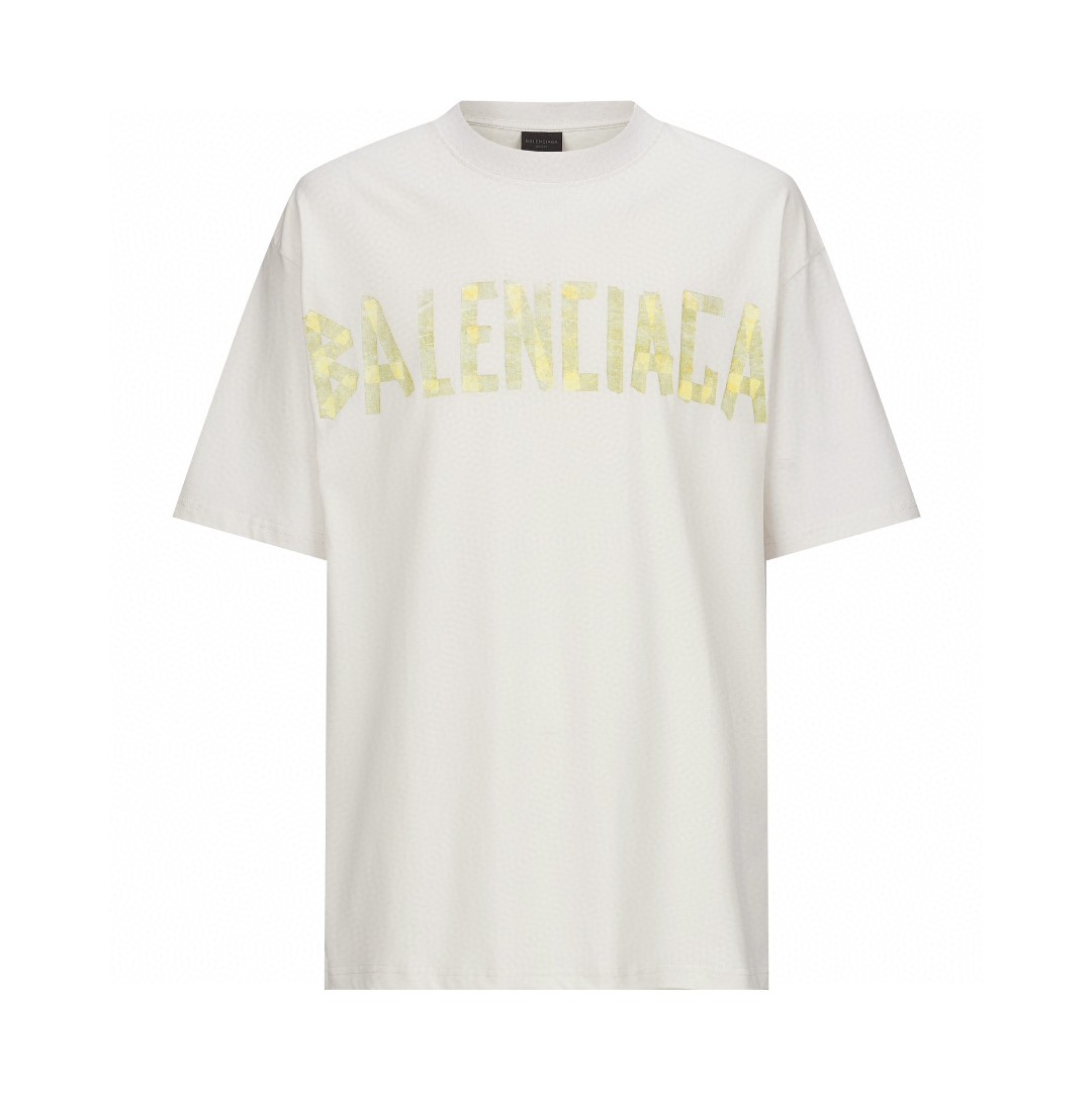 Balenciaga 巴黎世家 美纹纸 胶带 logo印花短袖 T 恤 圆领 夏季 白色 739784TOVA99000